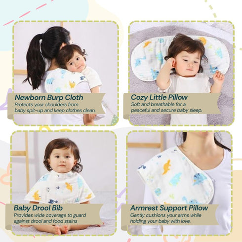 BLESSIQUE INTERNATIONAL 5 100% Blessique Baby Burp Cloths Pieces Cotton Muslin Soft Absorbent Burping Cloth for Baby