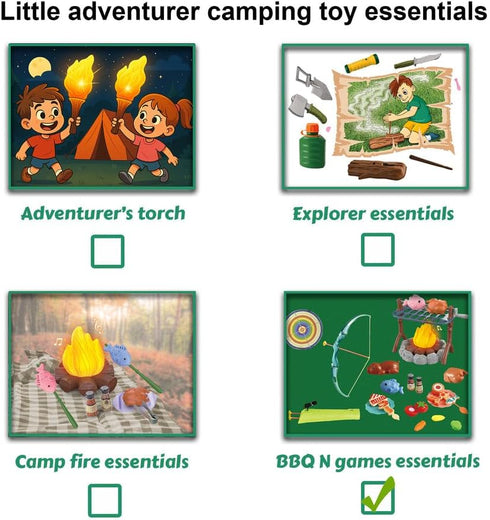 Set Set Kids Camping Toys: Pretend Campfire/BBQ Grill Toys & Bow and Arrow Game - Perfect Kids Camping for Outdoor