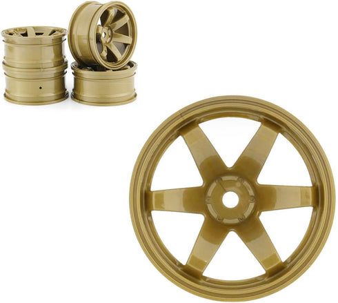 4PCS RC Car Rubber Tires and Plastic Wheels Rims for 1/10 Scale On Road Touring Racing Flat Drift Car (Gold)