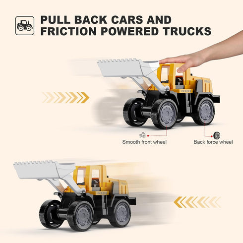 Alloy Mini Construction Vehicles, 8Pcs Die-cast Set, Excavators, Mixer Truck, Bulldozers, Pull Back Toys for Kids