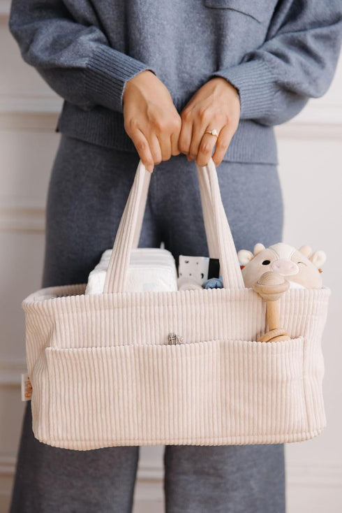 Diaper Caddy Organizer - Baby Pink Curdoroy Baby Storage Bin for Nursery & Car | Baby Shower Basket & registry