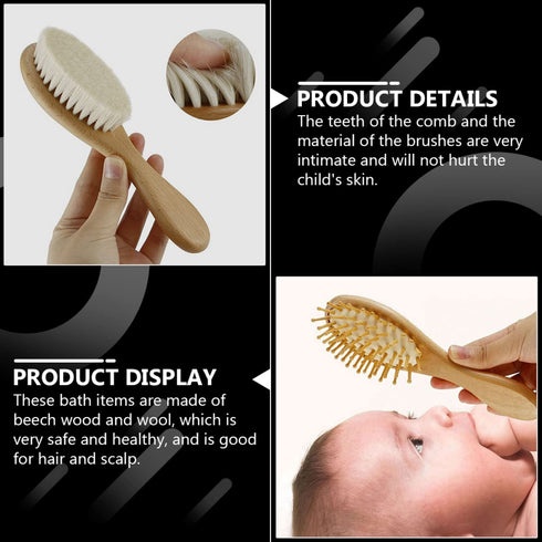 Set 4-piece Infant Scalp Brush Wooden Baby Hair Brush Comb for Newborns Boys and Girls and Comb