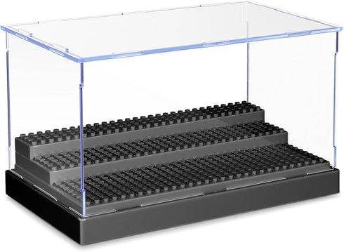 KKU Display Case for Minifigure Action Figures Blocks, Acrylic Storage Box with 3 Movable Steps