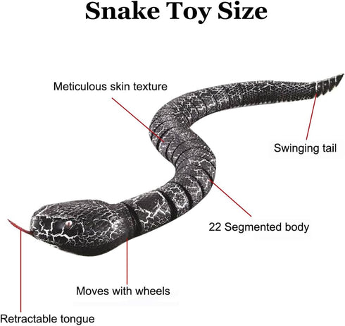 Remote Control Snake Toy, Realistic RC Snake Toy USB Rechargeable Robot Rattlesnake Model 16" Long Animal Prank Toy for Kids and Adults Christmas Halloween Birthday Gifts (Black)