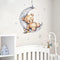 Teddy Bear Sleeping on The Moon and Stars Wall Stickers for Kids Baby Room, Interior Decoration Wall Decals