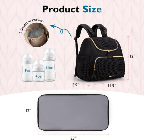 mommore Small Diaper Bag, Stylish Baby Backpack with Insulated Pockets, Changing Pad, and Stroller Straps