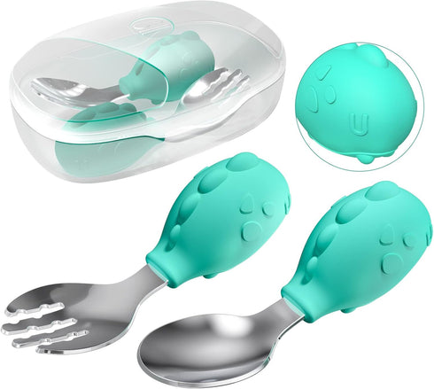 Deejoy Toddler Utensils Set, Stainless Steel Spoon and Fork for Kids, Self Feeding Flatware with Travel Safe Case