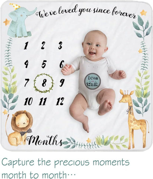 &12 40''x 40'' Safari Baby Monthly Milestone Blanket for Boy and Girl, Gift for Baby Shower, Growth Chart Photo