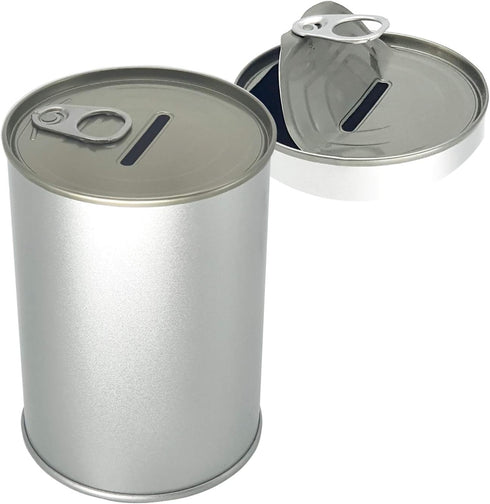 Metal Piggy Bank for Adults & Kids, No Break to Open, Easy-Open-End Lid, Silver