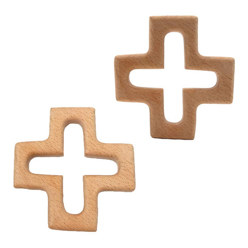 2pcs Organic Wood Cross Animal Shape Toys, Pure Natural Beech Wooden Handmade Grasping Pattern DIY Pendant