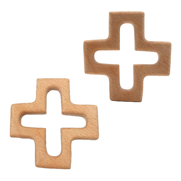 2pcs Organic Wood Cross Animal Shape Toys, Pure Natural Beech Wooden Handmade Grasping Pattern DIY Pendant