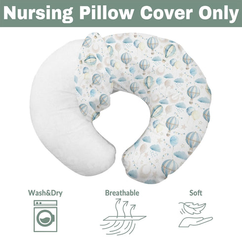 Neutral Blue Hot Air Balloons Baby Nursing Pillow Covers for Boy Girl Pastel Balloons Moon Star Clouds Nursery
