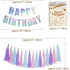 YAKRUNA Silver Holographic Happy Birthday Banner, Iridescent Party Supplies with 15PCS Rainbow Tassel Paper Garlands