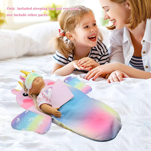Baby Doll Sleeping Bag Toy Playset - Rainbow Unicorn Doll Bedding Accessories with Eye Mask