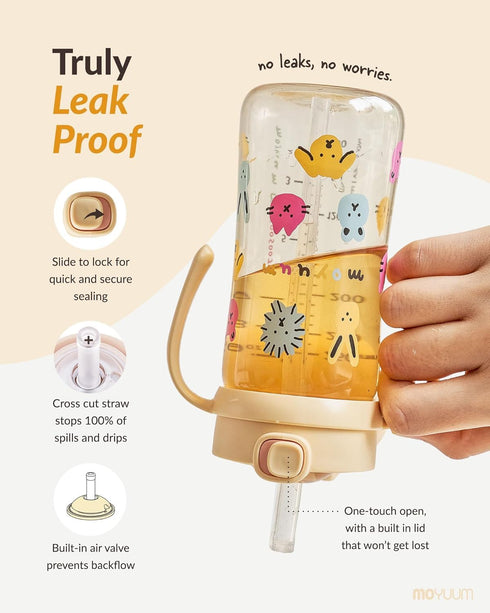 100% 9oz MOYUUM Leak Proof Sippy Cup with Handle | Made in Korea, BPA Free PPSU, Magic No Spill Straw Cup with Attached