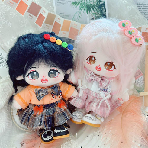 niannyyhouse 20cm Plush Doll Clothes Set, Hairpin, Shirt, Skirt, JK Uniform, 8in Soft Stuffed Toy Accessories (Pink)