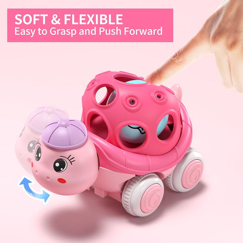 6-12 12-18 1 4 Pack 1-3 1yr 2yr Baby Car Toys for Months Year Old Girls- Rattle Push N Go Cars for Toddlers Years