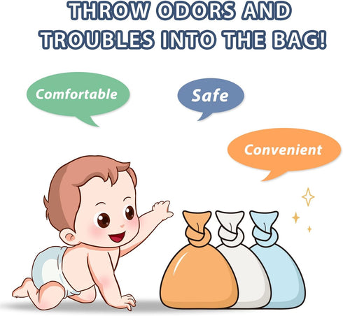 200 Count, Odor Sealing Disposable Diaper Bags, White, Large Capacity, Unscented Diaper Trash Bags, Safety, Multiple