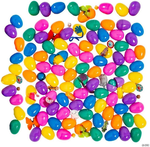 Fun Express 2 1/2" Bulk 100 Pc. Colorful Toy-Filled Plastic Easter Eggs,