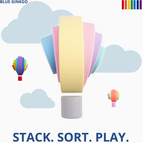 BLUE GINKGO Montessori Silicone Rainbow Stacker - 7 Layers Nesting Puzzle for Kids and Toddlers, Stacking Sensory Toys