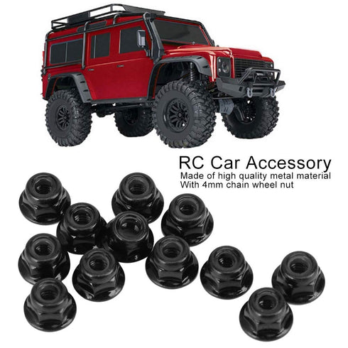 12PCS 4mm Nonslip Wheel Lock Nut Spare Parts for Axial TRX4 TRX6 SCX10 1/10 RC Model Car, Black