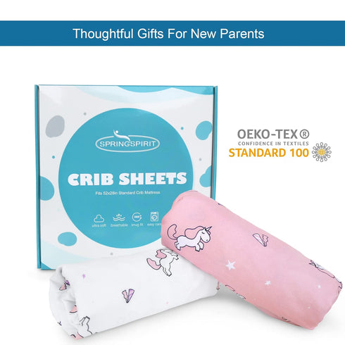 2-Pack, 52'' 28'' Girl Crib Sheets Fitted x for Standard Crib & Toddler Mattress, Soft and Breathable Material, Neutral