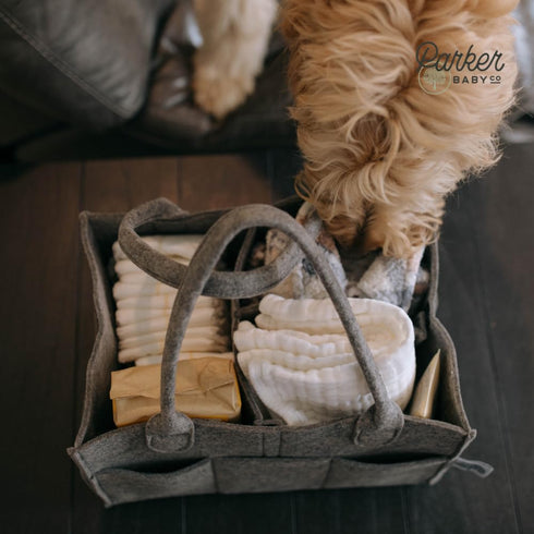 Large Charcoal Diaper Caddy - Stylish Nursery Storage & Car Organizer