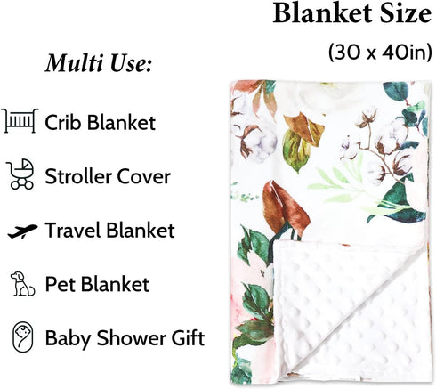 Flower Minky Baby Blanket for Boys & Girls, Double Layer Soft Plush Toddler Blanket, 30 x 40 in