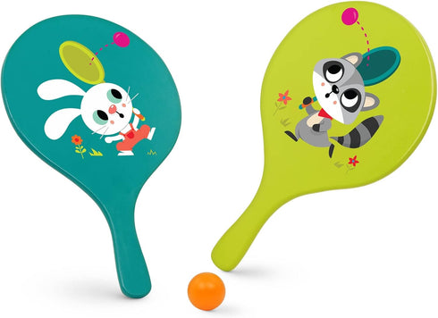 B. toys Bounce & Play Paddle Set - Sports & Outdoor Paddle Ball Game with 2 Colorful Paddles & 1 Ball for Kids