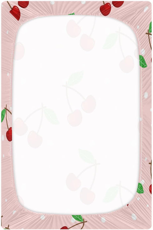 YEGAME 39 27 Inch Cherry Fitted Crib Sheets for Unisex Baby, Soft and Breathable Portable Mini Stretchy Crib Sheet
