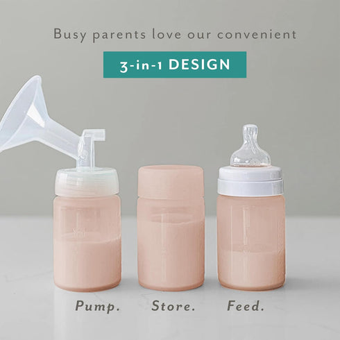6 oz Set 2 Mila's Keeper Premium Silicone Breast Milk Storage Bottles, for Pumping, Storing and Feeding, Fits Leading