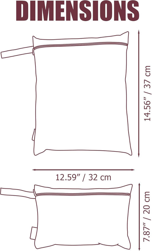 Set 2 Pack (1 12.614.6 1 12.67.9 40 Hamur Wet Bag Reusable Waterproof & Mess-Proof Bags Large in + Small in) | Washable