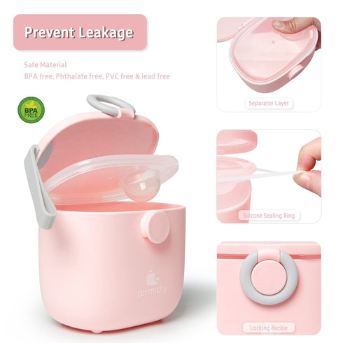 Termichy Baby Formula Dispenser, Portable Milk Powder Container with Carry Handle for Travel, 8.8OZ, Pink