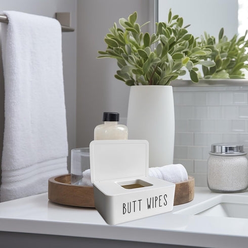 7.28" 4.80" 2.75" Butt Wipes Dispenser L * W * H, Bathroom Flushable Baby Wipes Container Holder Nursery