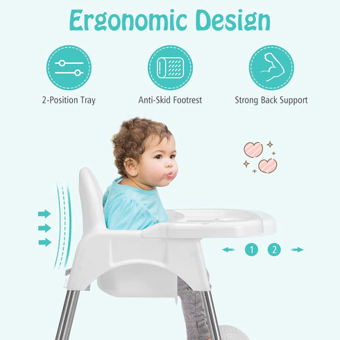 Generic 4-in-1 2-Position 3-Point 6-36 HOMGX Baby Highchair, Convertible High Chair w/ Adjustable Tray, Safety Harness