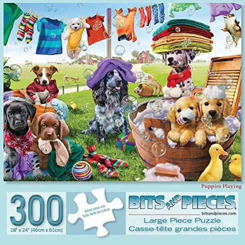 Bits and Pieces - 300 Piece Jigsaw Puzzle for Adults - ‘Puppies Playing’ by Artist Adrian Chesterman