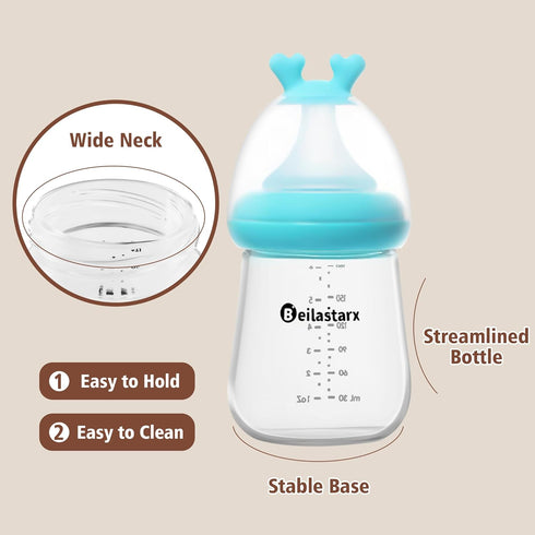 6oz (Pack 2)) Glass Baby Bottles with Natural Response Nipple Size S - Anti Colic Baby Bottles Wide Neck Slow Flow Baby