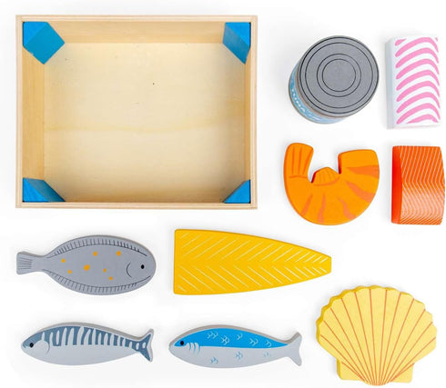 Set Bigjigs Toys Wooden Seafood Crate - Role Play Food