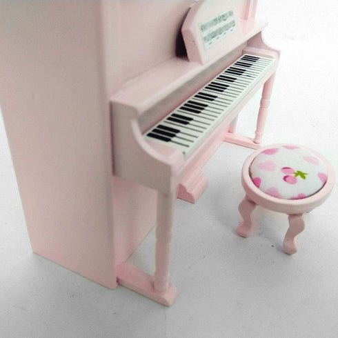 1:12 Dollhouse Grand Piano Model with Stool Scale Miniature Musical Instrument Desk Ornaments Gift Wooden Elegant Mini