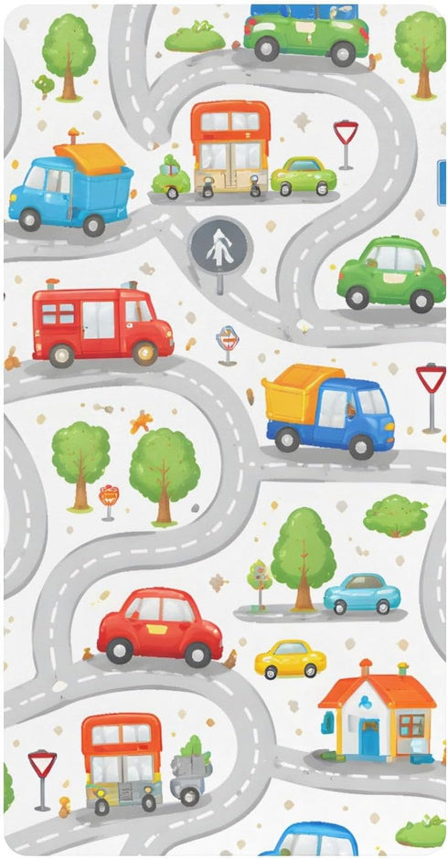 CZXW Cartoon Playful Roadways Crib Sheets Fitted 52" x 28" Natural Cotton Soft