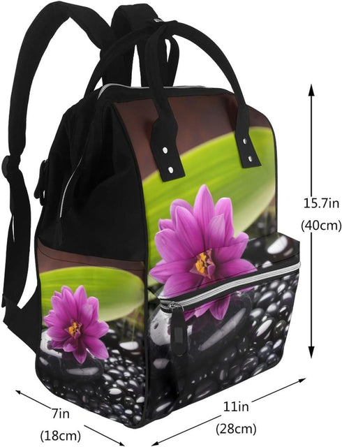 HCBPWVQA Backpack Daypacks Backpack Mommy Purple Flower with Black Stone Diaper Bag with Changing Pad and Pacifier