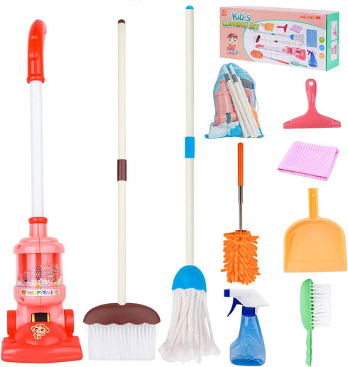 Meland Kids Cleaning Set - 8Pcs Toddler Broom and Toy Vacuum Cleaner,