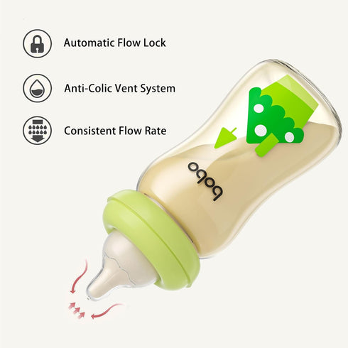 YOHKOH PPSU Baby Bottle Wide Neck, Newborn Anti-Colic Bottle with Natural Response Nipple, Easy to Clean (8.8oz, Pack
