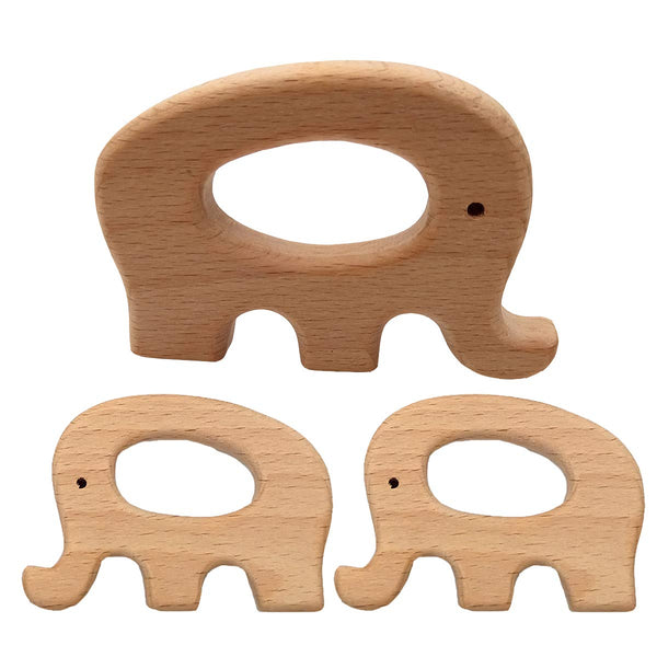 10pcs Natural Wooden Elephant Teether Toys Pendant Pure Beech Wood Animal Teething Shape for Handmade Necklace/Bracelet