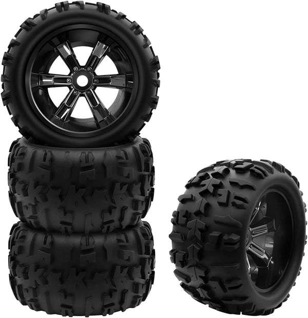 GLOBACT 1/8 1/10 17mm Hex RC Wheels and Tires - PreGlued for 1/10 TRX ERevo T-Maxx Summit