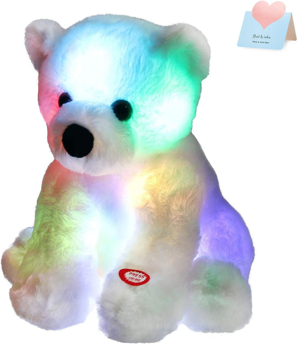 BSTAOFY Glow Polar Bear LED Night Light Stuffed Animal, Soft Plush Toy for Kids, White, 9.5''