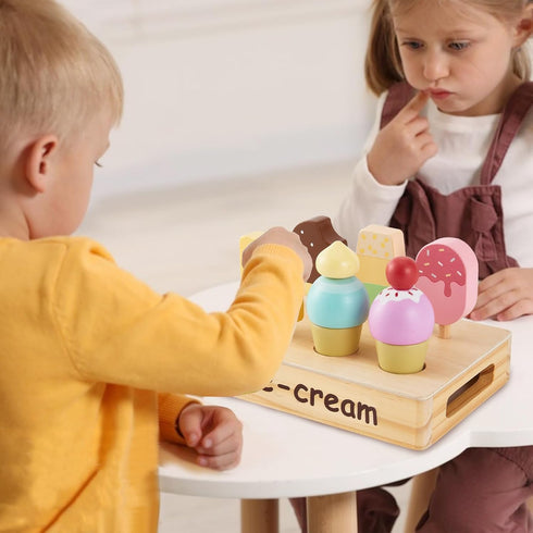 Playset 3 4 5 HERSITY Wooden Ice Cream Stand for Kids, Ice Cream Popsicle Toy Pretend Play Food Kitchen Accessories