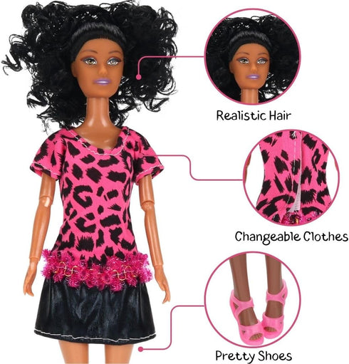 12 Piece African American Toy Doll Playset - 11.8" Premium Fashion Diversity Dolls for Kids