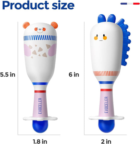 Evoceler Baby Rattles Shaker Toy, 2 Pack Musical Instruments, Soft Silicone Rattle Toys, Dinosaur & Bear