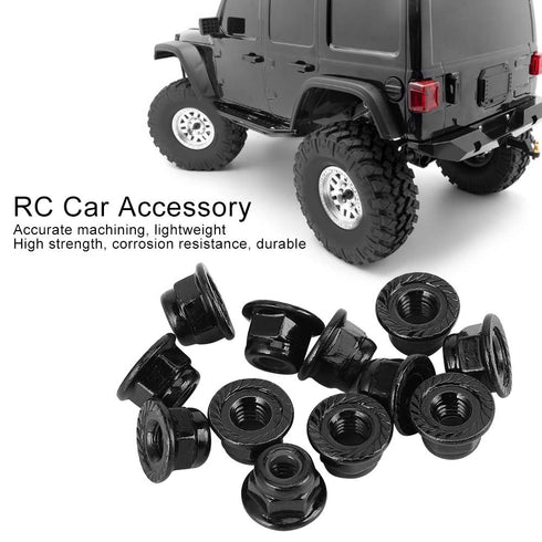 12PCS 4mm Nonslip Wheel Lock Nut Spare Parts for Axial TRX4 TRX6 SCX10 1/10 RC Model Car, Black